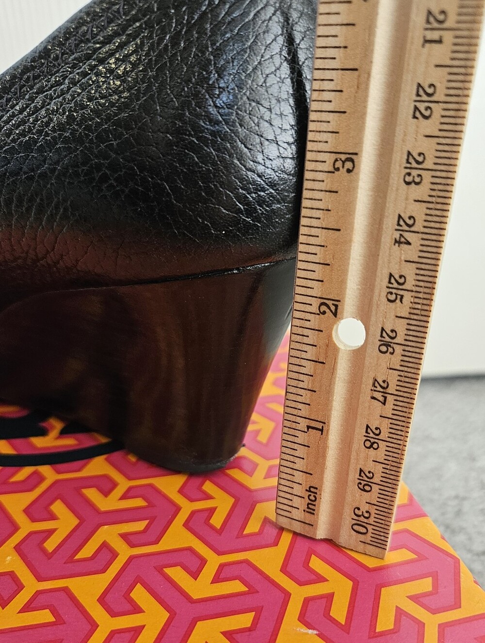 Tory Burch Black Leather Peep-Toe Wedges with Silver Logo Accent - Picture 11 of 11